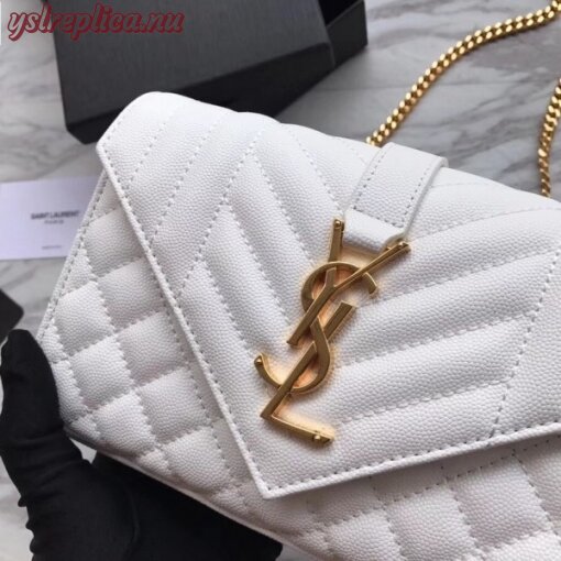 Replica YSL Fake Saint Laurent Small Envelope Bag In White Grained Leather 8