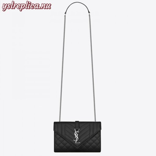 Replica YSL Fake Saint Laurent Small Envelope Bag In Noir Grained Leather