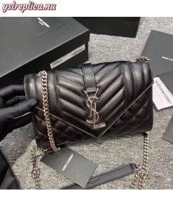 Replica YSL Fake Saint Laurent Small Envelope Bag In Noir Grained Leather 2