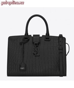 Replica YSL Fake Saint Laurent All Black Small Cabas YSL Crocodile Embossed Bag