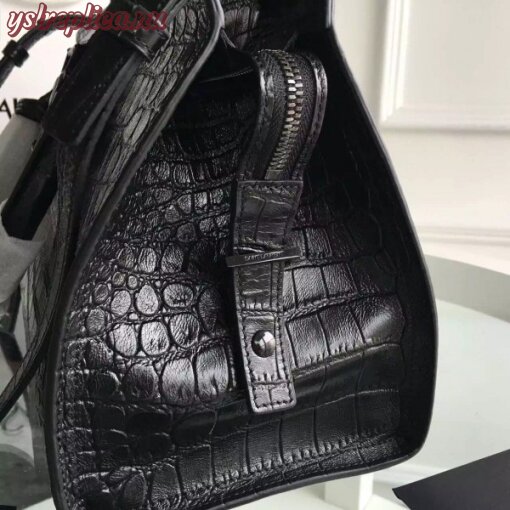 Replica YSL Fake Saint Laurent All Black Small Cabas YSL Crocodile Embossed Bag 4