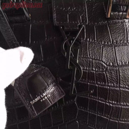 Replica YSL Fake Saint Laurent All Black Small Cabas YSL Crocodile Embossed Bag 5