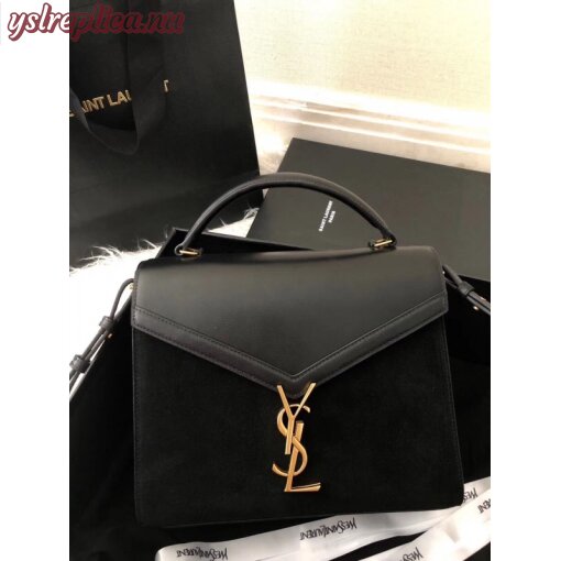 Replica YSL Fake Saint Laurent Cassandra Medium Bag In Black Suede 8