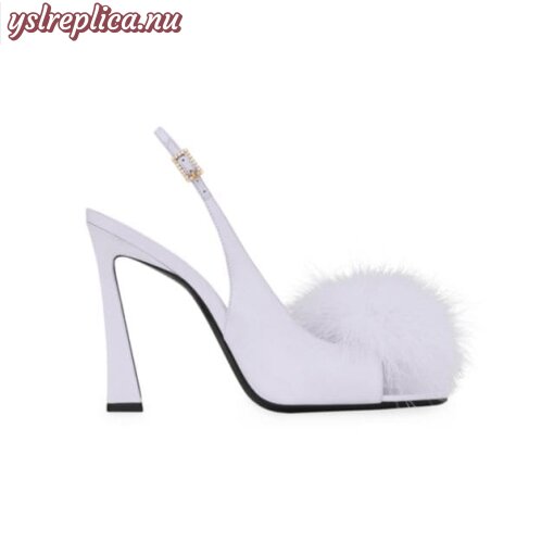 Replica YSL Saint Laurent Mae Slingback Sandals In Crepe Satin With Feathers