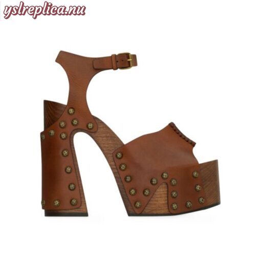 Replica YSL Saint Laurent Joan Platform Sandals in Smooth Leather and Wood