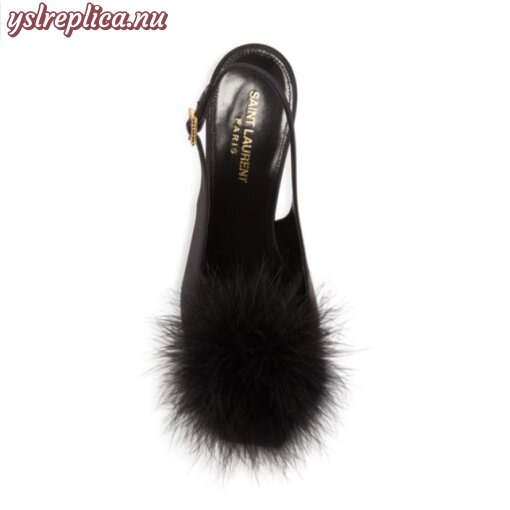 Replica YSL Saint Laurent Mae Slingback Sandals In Crepe Satin With Feathers 5