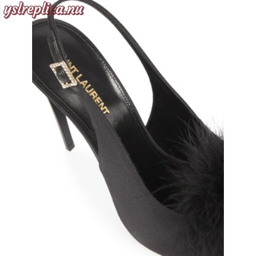Replica YSL Saint Laurent Mae Slingback Sandals In Crepe Satin With Feathers 6