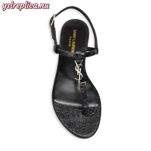 Replica YSL Saint Laurent Cassandra Croc-Embossed Leather Slingback Thong Sandals 5
