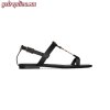 Replica YSL Saint Laurent Cassandra Flat Sandals In Smooth Leather With Gold-tone Monogram