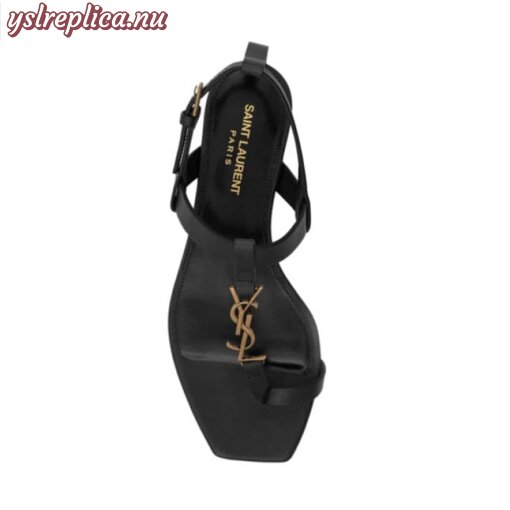 Replica YSL Saint Laurent Cassandra Flat Sandals In Smooth Leather With Gold-tone Monogram 3