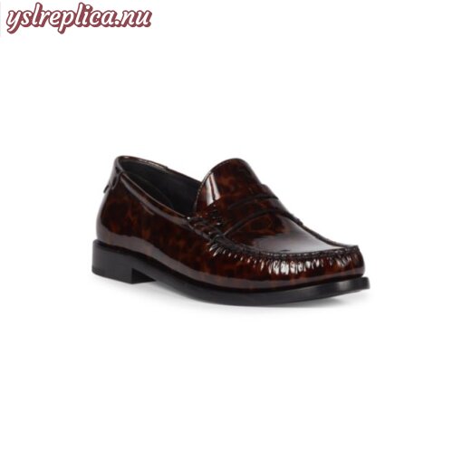Replica YSL Saint Laurent Le Loafer Monogram Penny Slippers In Tortoise Shell Patent Leather 2