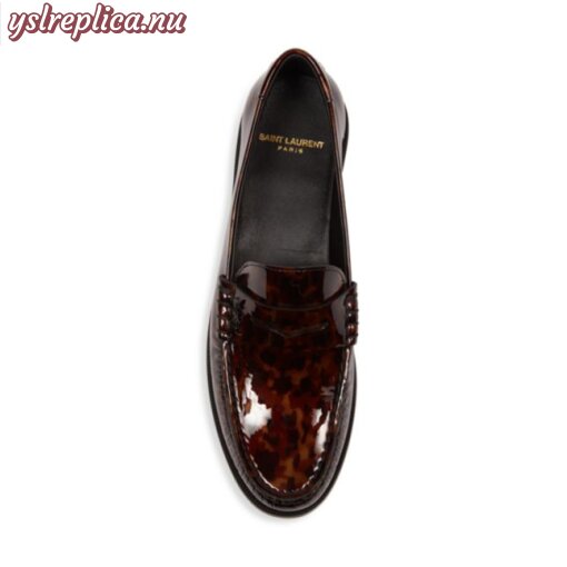 Replica YSL Saint Laurent Le Loafer Monogram Penny Slippers In Tortoise Shell Patent Leather 5