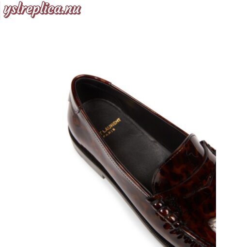 Replica YSL Saint Laurent Le Loafer Monogram Penny Slippers In Tortoise Shell Patent Leather 7