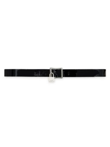Replica YSL Saint Laurent Locker Buckle Belt In Patent Leather With Studs