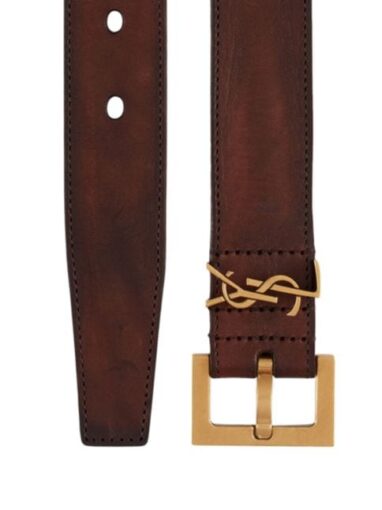 Replica YSL Saint Laurent Monogram Aged Leather Belt 2
