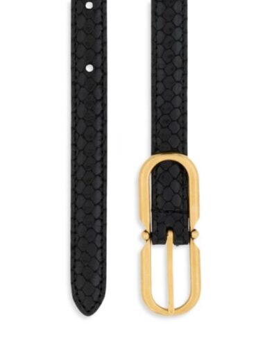 Replica YSL Saint Laurent Long Oval Buckle Thin Belt in Viper-embossed Leather 2