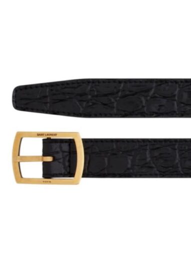 Replica YSL Saint Laurent Pav Buckle Belt in Crocodile-Embossed Leather 2