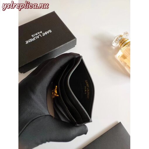 Replica YSL Cassandre MatelassÉ Card Holder Case In Grain De Poudre Embossed Leather Black 4