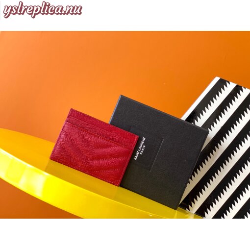 Replica YSL Cassandre MatelassÉ Card Holder Case In Grain De Poudre Embossed Leather Red 3
