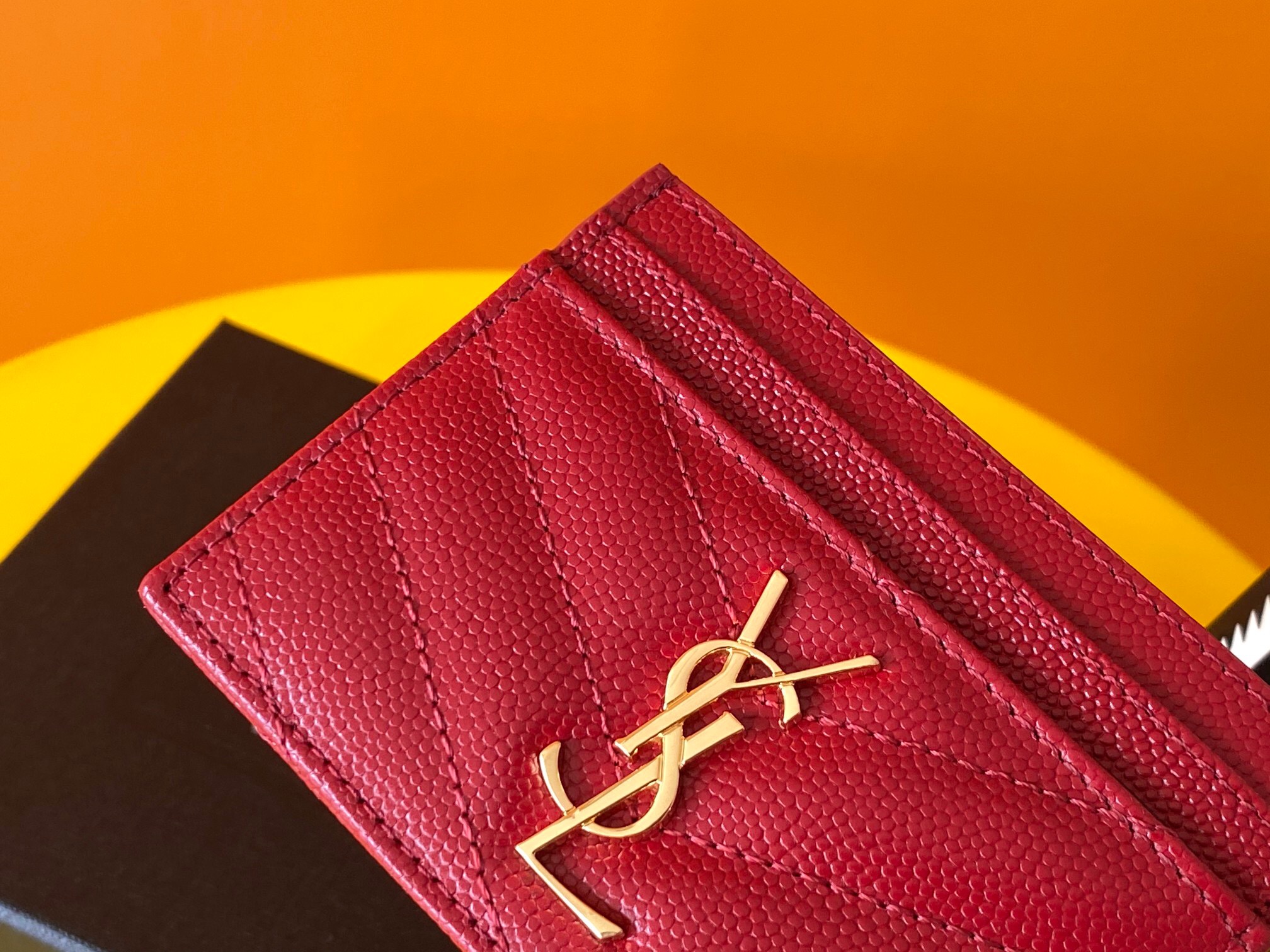 Replica YSL Cassandre MatelassÉ Card Holder Case In Grain De Poudre  Embossed Leather Red for Sale