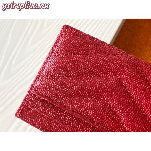 Replica YSL Cassandre MatelassÉ Card Holder Case In Grain De Poudre Embossed Leather Red 8